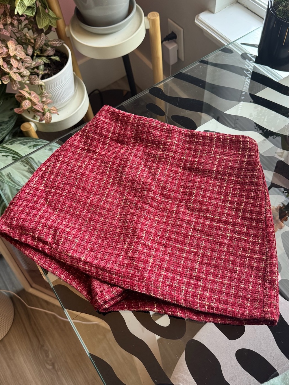 Altar’d State Red & Gold Tweed Mini Skort